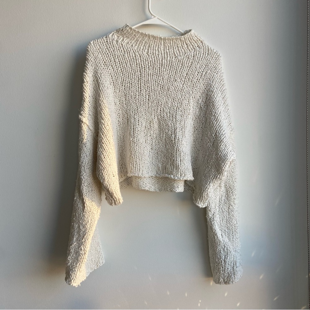 Anthropologie cream knit cropped mock neck sweater